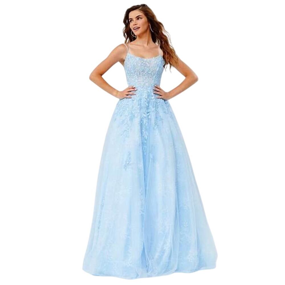 Jovani NWT Light Blue Spaghetti Strap Embroidered Prom Gown in Light Blue Size 8